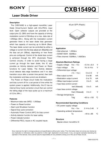 Optical Communication Transmitter IC CXB1549Q