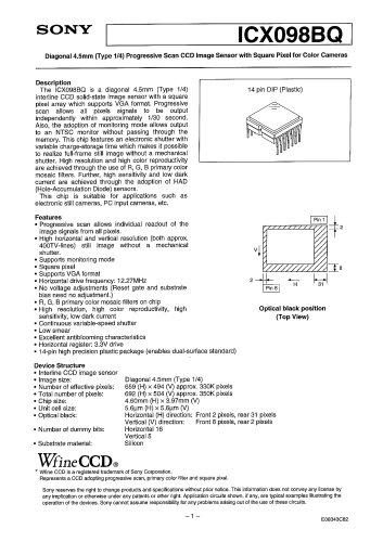 Progressive Scan System CCD ICX098BQ