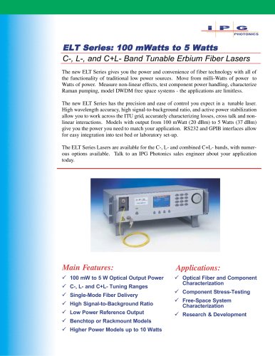 ELT Series: 100 mW to 25W C+L Band Tunable Erbium Fiber Lasers