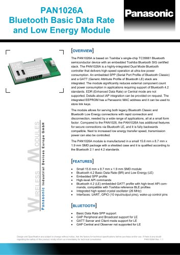 PAN1026A Bluetooth Basic Data Rate and Low Energy Module