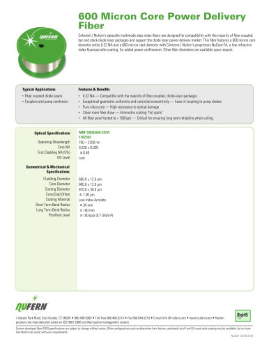 600 Micron Core Power Delivery Fiber