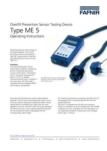 Overfill Prevention Sensor Testing Device Type ME 5