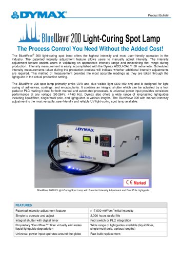 BlueWave 200 Intensity Adjustment UV Curing Spot Lamp Product Bulletin