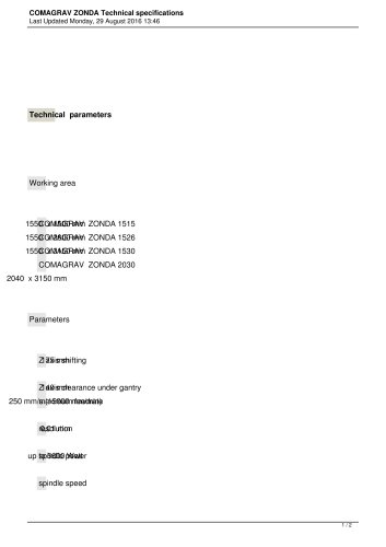 COMAGRAV ZONDA Technical specifications