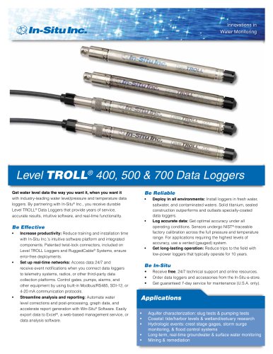 Level TROLL 400/500/700 and BaroTROLL Data Loggers