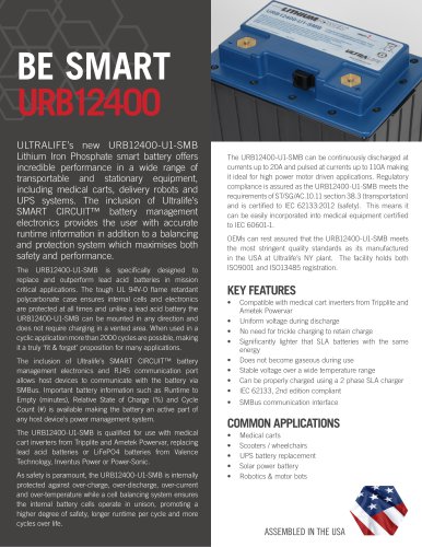 Ultralife Smart U1 URB12400-U1-SMB - Sell Sheet