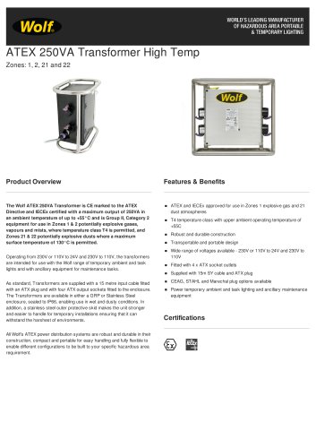 ATEX 250VA Transformer High Temp