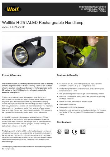 Wolflite H-251ALED Rechargeable Handlamp