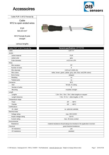 Cable PUR 1x M12 Female 8p