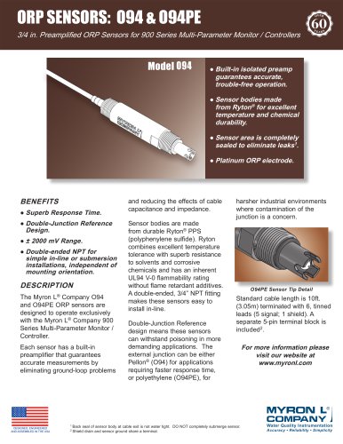 .75 inch Preamplified ORP SENSORS: O94 & O94PE