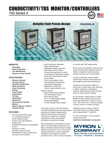 750 Series II: Conductivity/TDS Monitor/Controllers