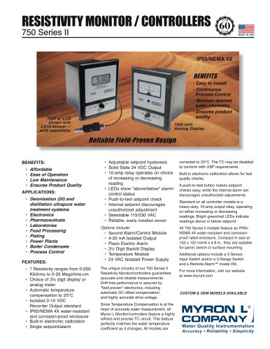 750 Series II: Resistivity Monitor/controller