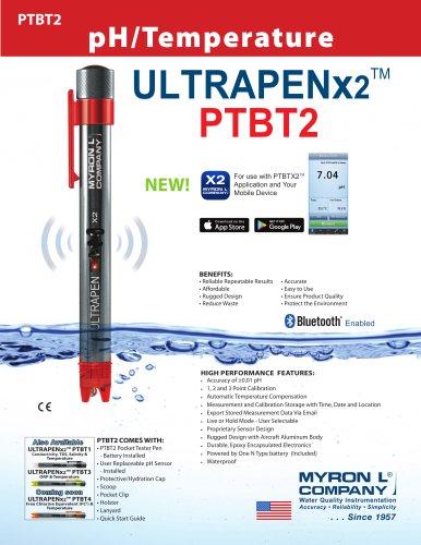 UltrapenX2&trade; PTBT2 Bluetooth&reg; Enabled pH & Temperature Pen