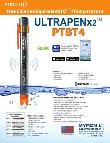 UltrapenX2&trade; PTBT4 Bluetooth&reg; Enabled Free Chlorine Equivalent (FCE &trade;) & Temperature Pen