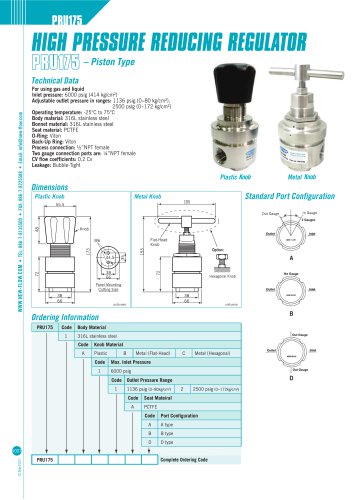 High Pressure Reducing Regulator - PRU175