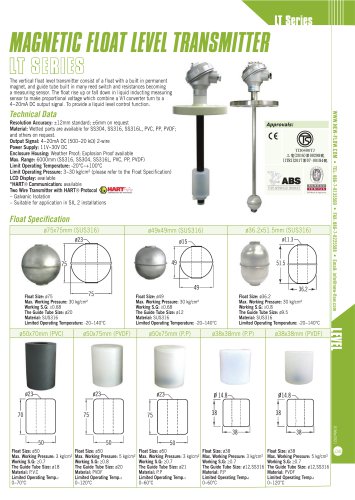 MAGNETIC FLOAT LEVEL TRANSMITTER LT SERIES