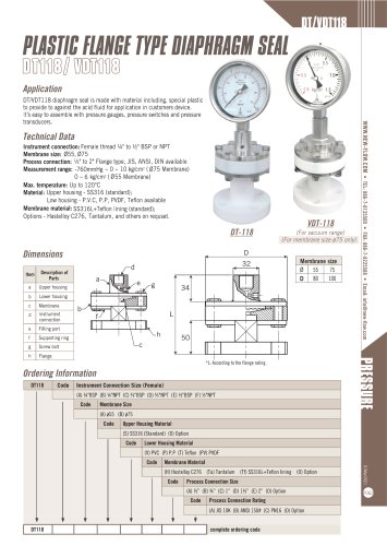 Plastic Flange Type Diaphragm Seal - DT118 VDT118