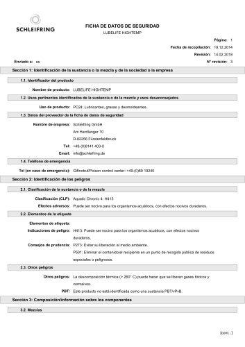 FICHA DE DATOS DE SEGURIDAD LUBELIFE HIGHTEMP