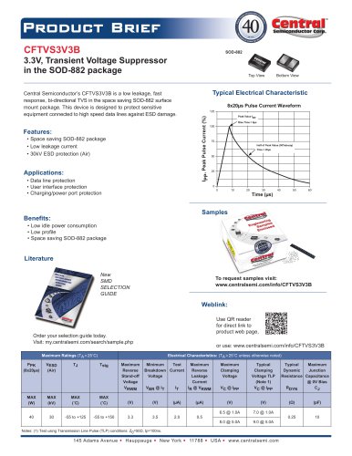 CFTVS3V3B 3.3V, Transient Voltage Suppressor in the SOD-882 package