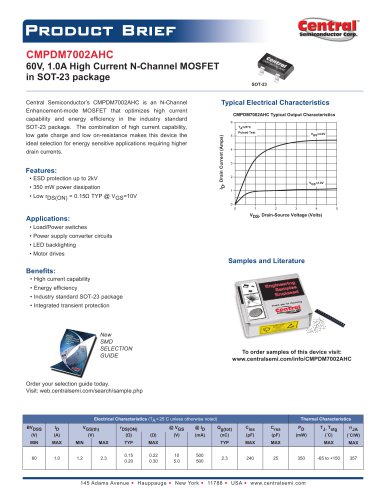 CMPDM7002AHC 60V, 1.0A High Current N-Channel MOSFET in SOT-23 package