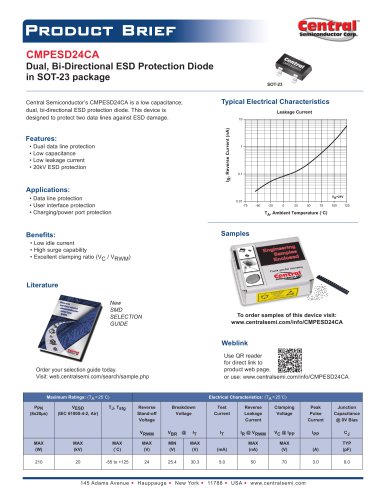 CMPESD24CA Dual, Bi-Directional ESD Protection Diode  in SOT-23 package