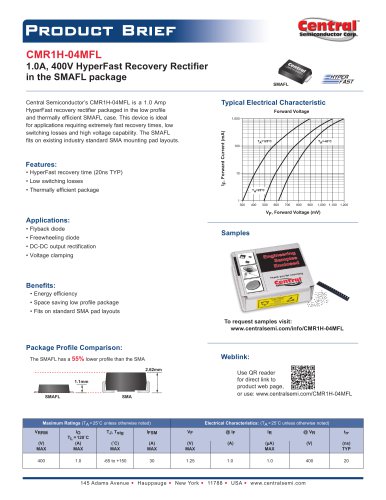 CMR1H-04MFL 1.0A, 400V HyperFast Recovery Rectifier  in the SMAFL package