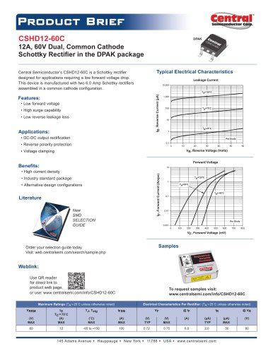 CSHD12-60C  12A, 60V Dual, Common Cathode Schottky Rectifier in the DPAK package