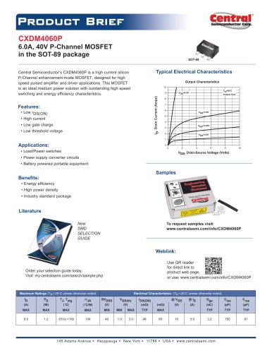 CXDM4060P 6.0A, 40V P-Channel MOSFET in the SOT-89 package