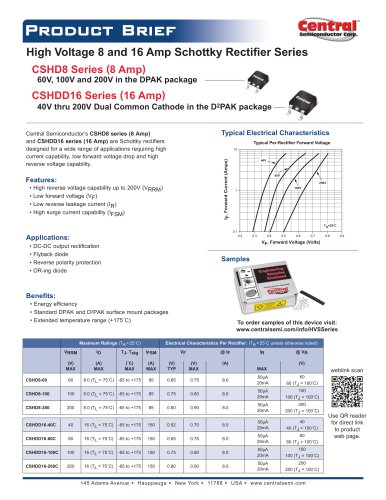 High Voltage 8 and 16 Amp Schottky Rectifier Series