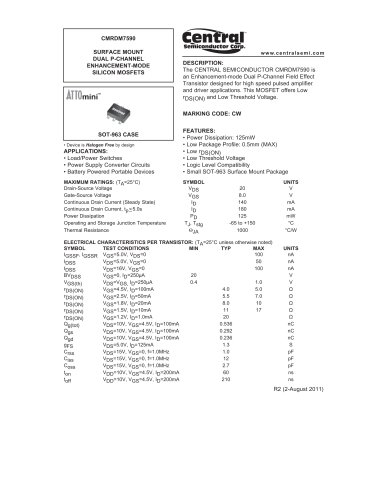 P-Channel Small Signal MOSFETs Dual CMRDM7590