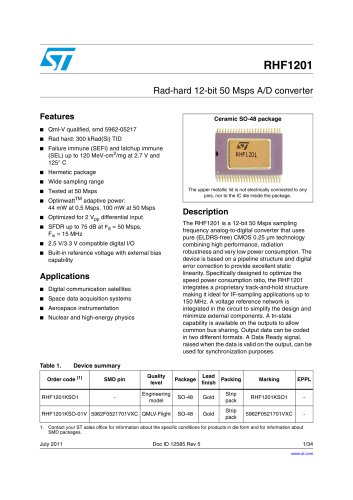 RHF1201 Rad-hard 12-bit 50 Msps A/D converter