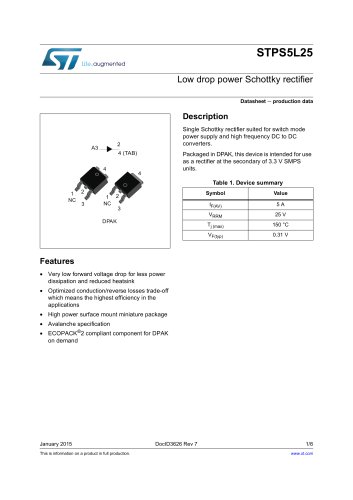 STPS5L25 Low drop power Schottky rectifier