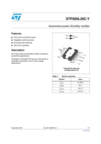 STPS60L30C-Y Automotive power Schottky rectifier