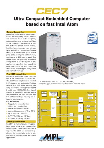 CEC7 Ultra Compact Embedded Computer based on fast Intel Atom