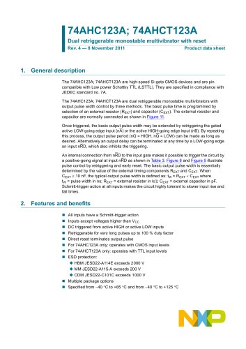 74AHC(T)123A Dual retriggerable monostable multivibrator with reset Print