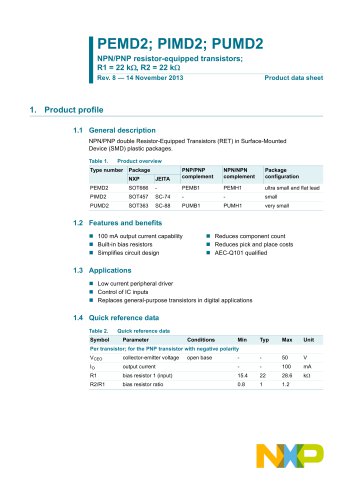 NPN/PNP resistor-equipped transistors   PEMD2_PIMD2_PUM...