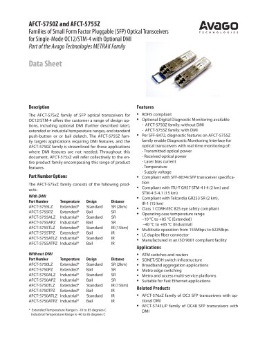 Families of Small Form Factor Pluggable (SFP) Optical Transceivers