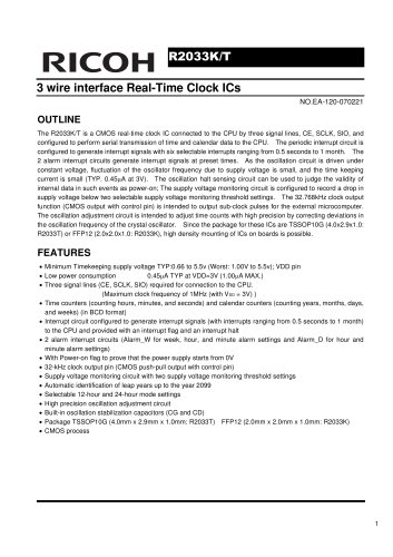 3 wire interface Real-Time Clock ICs R2033K/T