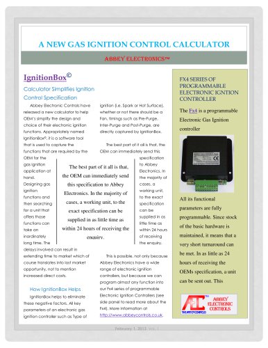 |A NEW GAS IGNITION CONTROL CALCULATOR