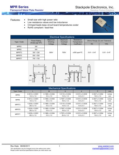 Flameproof Rectangular Type Metal Plate Resistor MPR