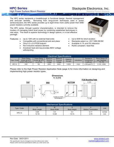 High Power Surface Mount Resistor  HPC