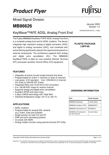 ADSL Modem Products: MB86626 Product Flyer 