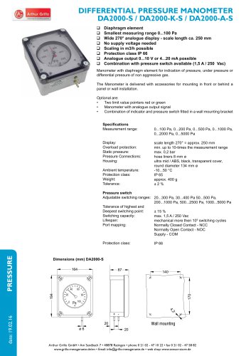 DA2000-S, DA2000-A-S, DA2000-K-S - differential pressure manometer