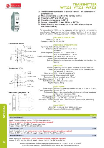 data sheet WT225, VT225, WF225