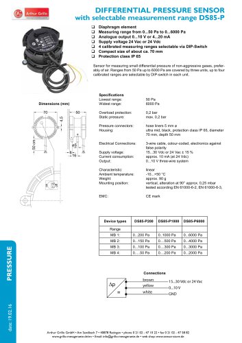 DS85-P - differential pressure sensor with selctable measurement range