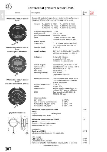 DS85Z - differential pressure sensor