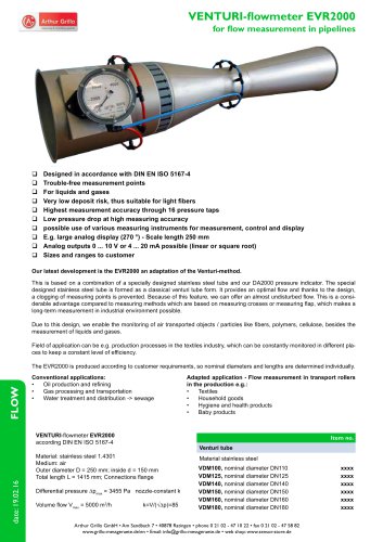 Venturi-flowmeter EVR2000 - venturi-flowmeter for flow measurement in pipelines