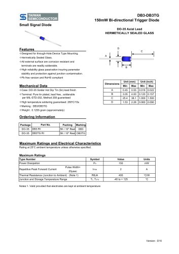 DB3-DB3TG 150mW Bi-directional Trigger Diode