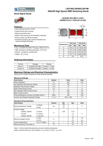 LS4148/LS4448/LS914B 500mW High Speed SMD Switching Diode