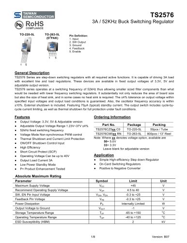 TS2576 3A / 52KHz Buck Switching Regulator